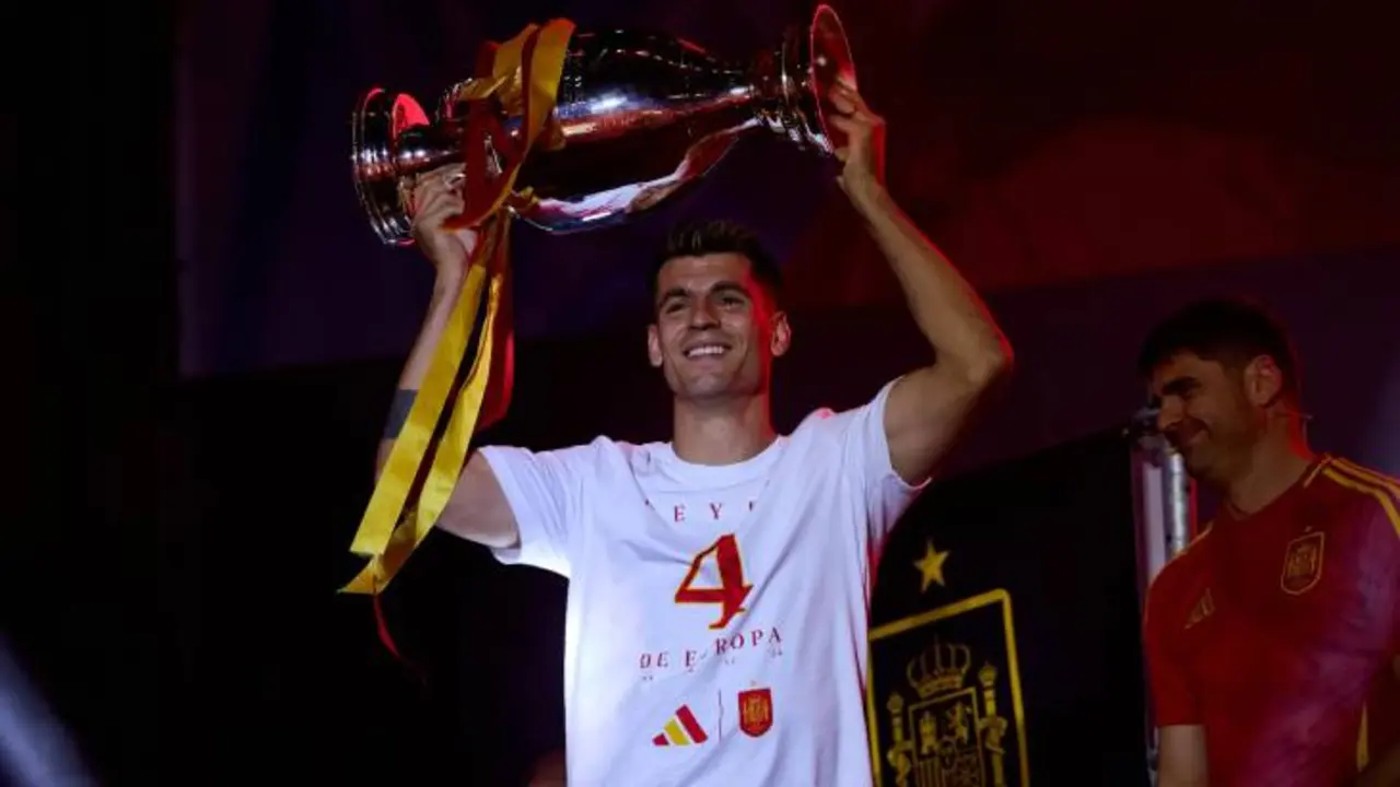 &Aacute;lvaro Morata en plena celebraci&oacute;n de la victoria en la Eurocopa 2024. / @sefutbol