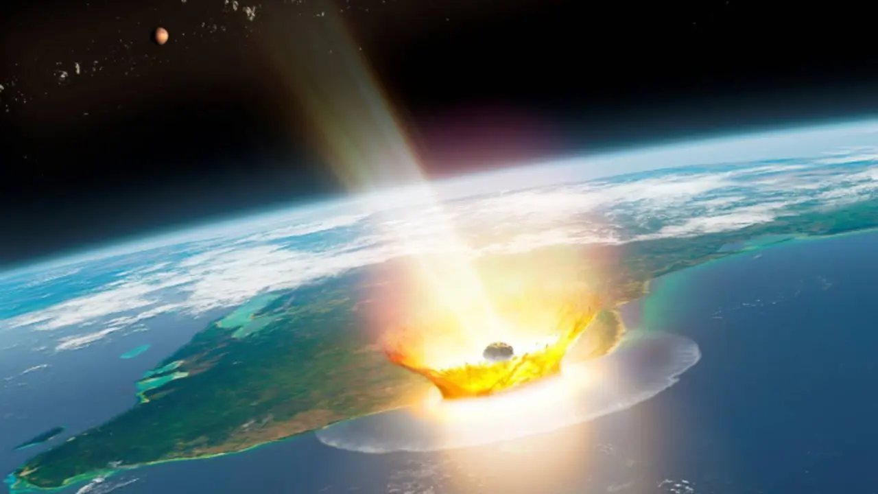Recreaci&oacute;n art&iacute;stica del asteroide Chicxulub que acab&oacute; con los dinosaurios. / SINC