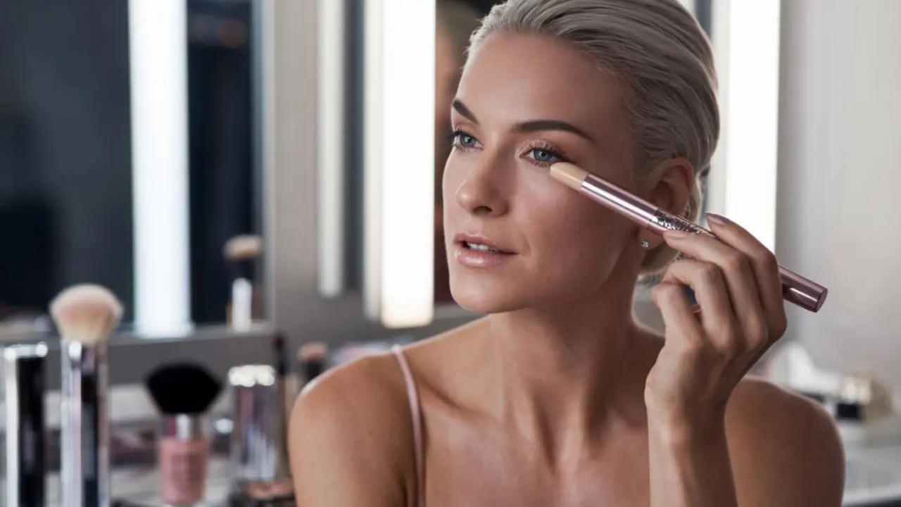 Una mujer elegante aplicando un lujoso y estilizado corrector en click-pen bajo sus ojos. / Z. B.