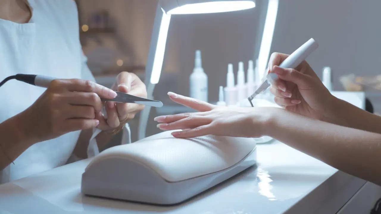 Un sal&oacute;n de u&ntilde;as mostrando el proceso de la manicura en seco. / Z.B.
