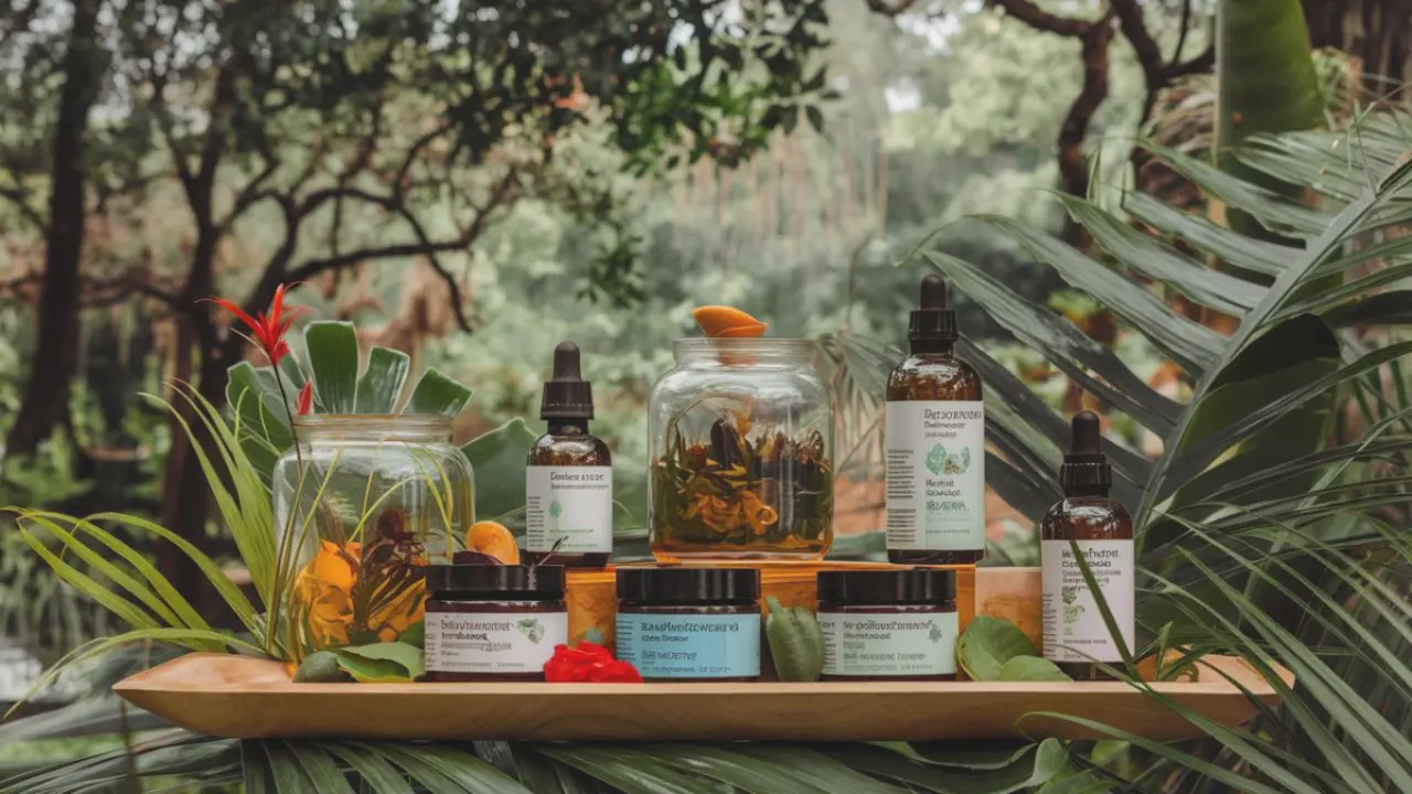 Diferentes productos de belleza en un entorno natural. / L.S.&nbsp;