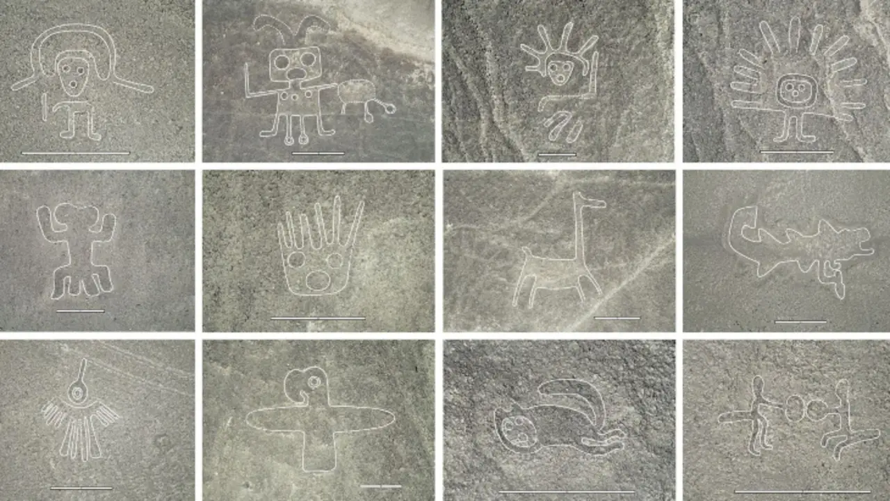 Composici&oacute;n con algunos de los nuevos geoglifos hallados en Nazca. / Instituto Universitario Yamagata de Nazca.