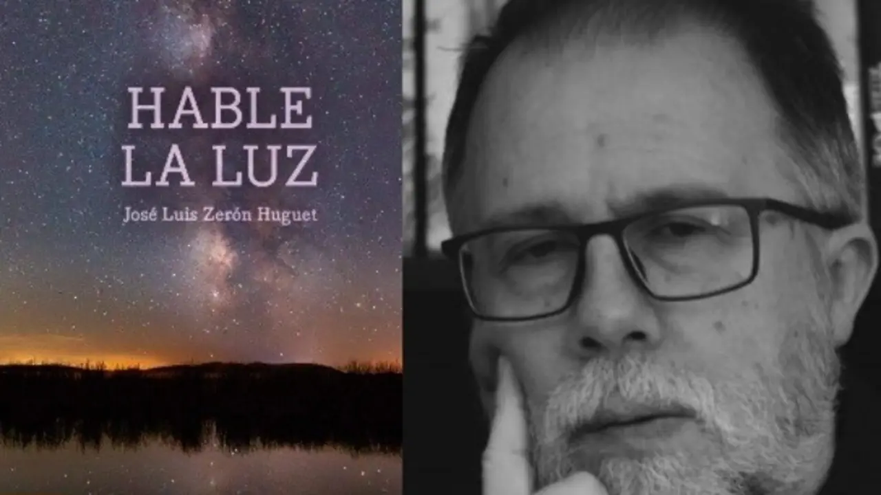 Portada del poemario "Hable la luz", y retrato de su autor, Jos&eacute; Luis Zer&oacute;n Huguet