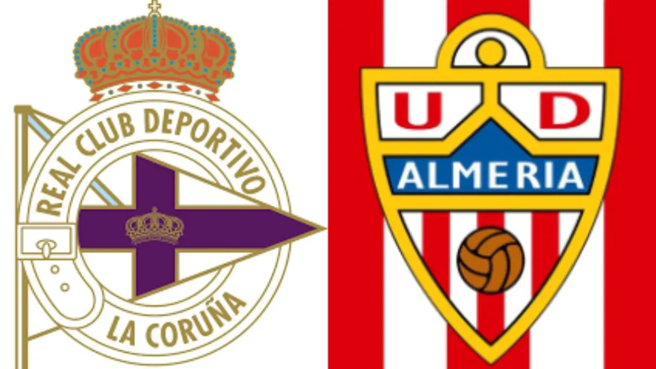 Escudos del Deportivo y del Almer&iacute;a, respectivamente. /  Composici&oacute;n
