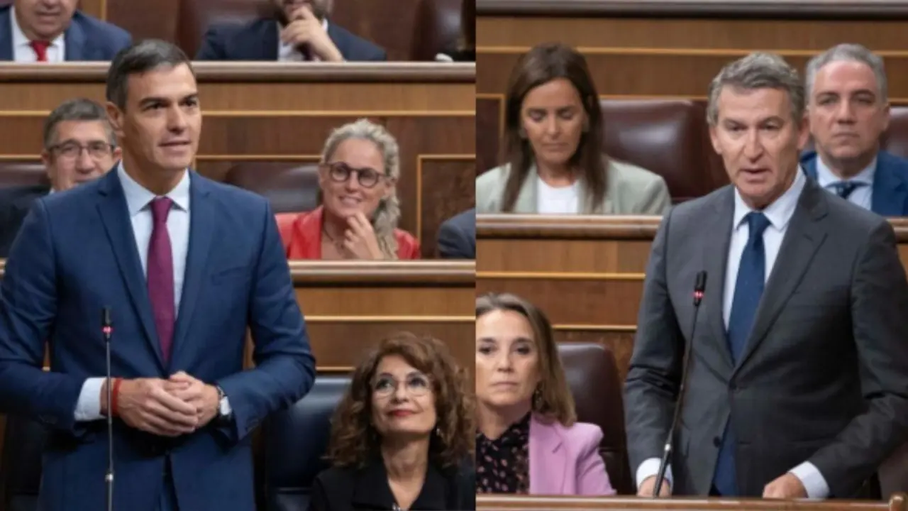 Pedro S&aacute;nchez, presidente del Gobierno, y Alberto N&uacute;&ntilde;ez Feij&oacute;o, l&iacute;der del PP. / Mundiario.