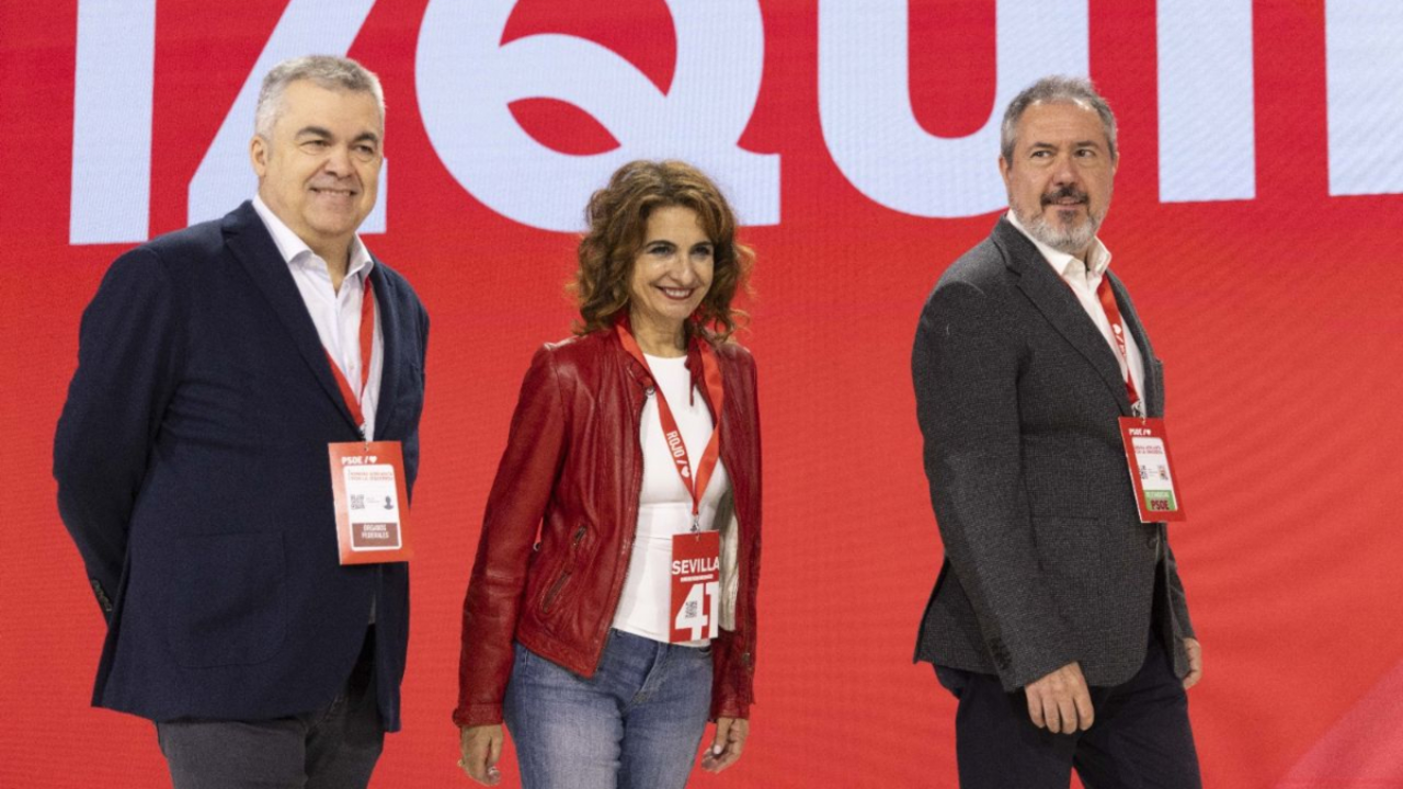 Santos Cerd&aacute;n, Mar&iacute;a Jes&uacute;s Montero y Juan Espadas. / PSOE