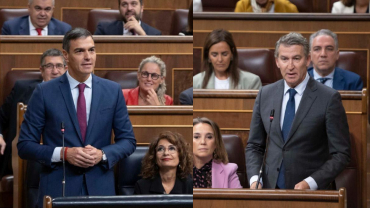 Pedro S&aacute;nchez, presidente del Gobierno, y Alberto N&uacute;&ntilde;ez Feij&oacute;o, l&iacute;der del PP. / Mundiario