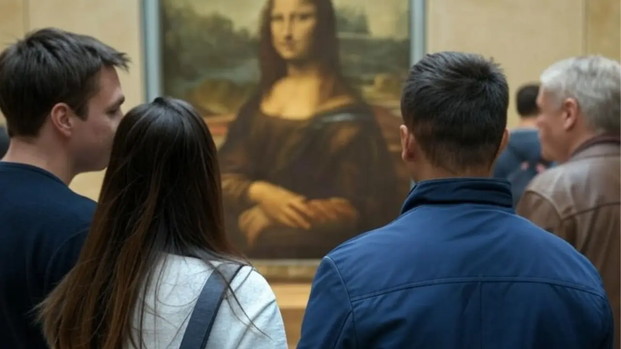 Personas observando el cuadro de la Mona Lisa. / IA.