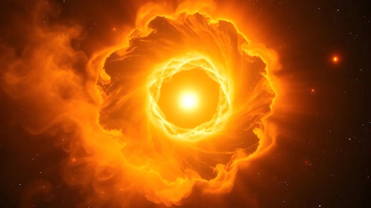 Representaci&oacute;n art&iacute;stica de Rho Cassiopeiae, una estrella amarilla hipergigante.  / Real Observatorio de B&eacute;lgica (ROB)