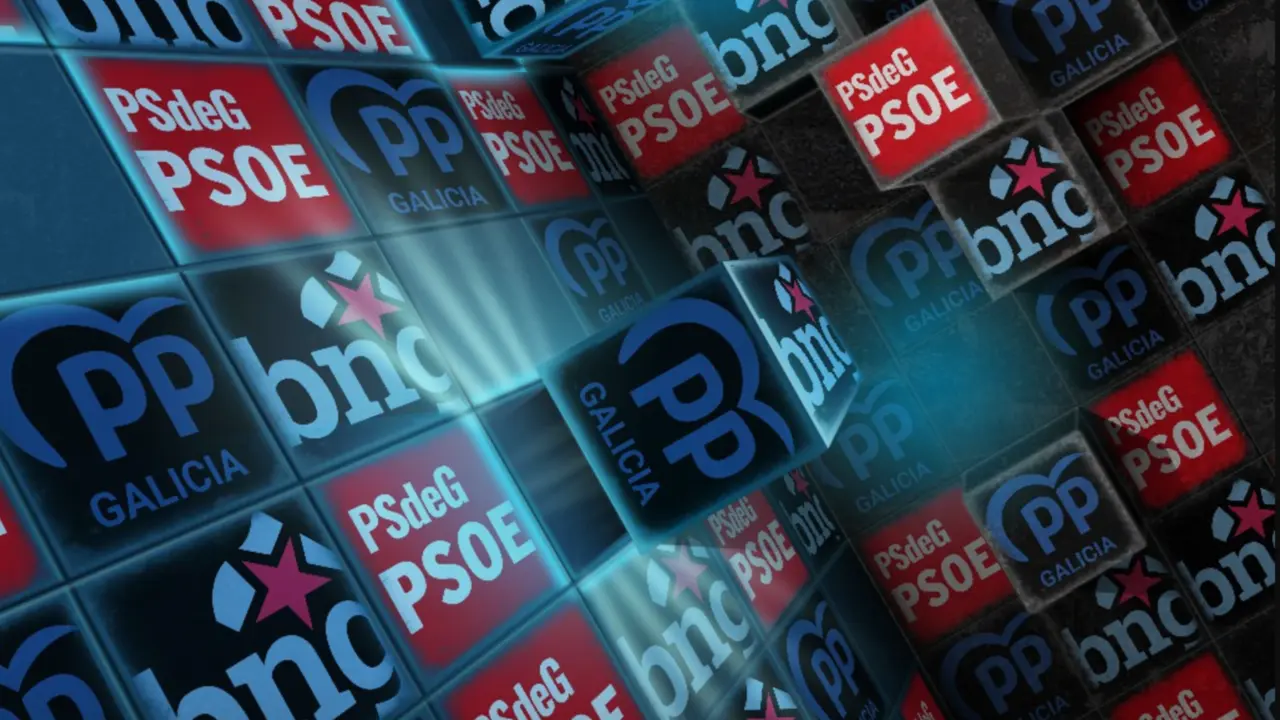 Logos del PP de Galicia, PSdeG y BNG. / Mundiario