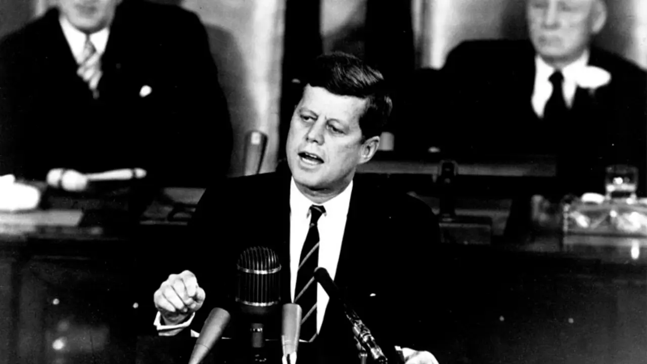 El presidente de EE UU John F. Kennedy en el anuncio del Programa Apolo de la NASA en 1961. / NASA