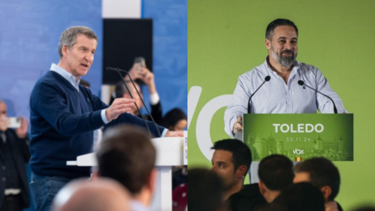 Alberto N&uacute;&ntilde;ez Feij&oacute;o, l&iacute;der del PP y Santiago Abascal, l&iacute;der de Vox. / Mundiario