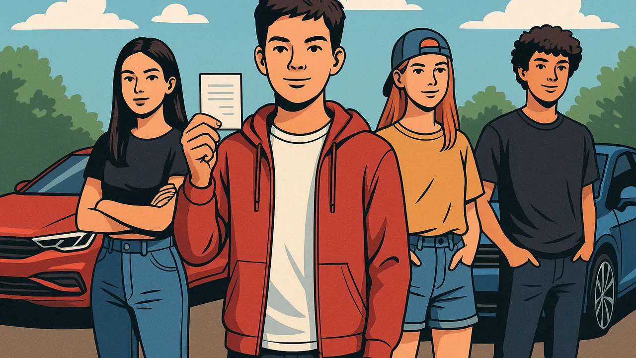 Una ilustraci&oacute;n de chicas y chicos jóvenes delante de sus coches en otros pa&iacute;ses. / Mundiario