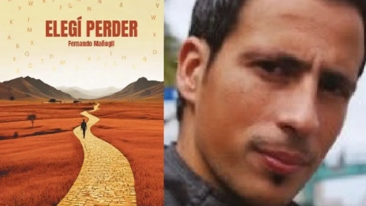 Portada del poemario "Eleg&iacute; perder" y retrato de su autor.