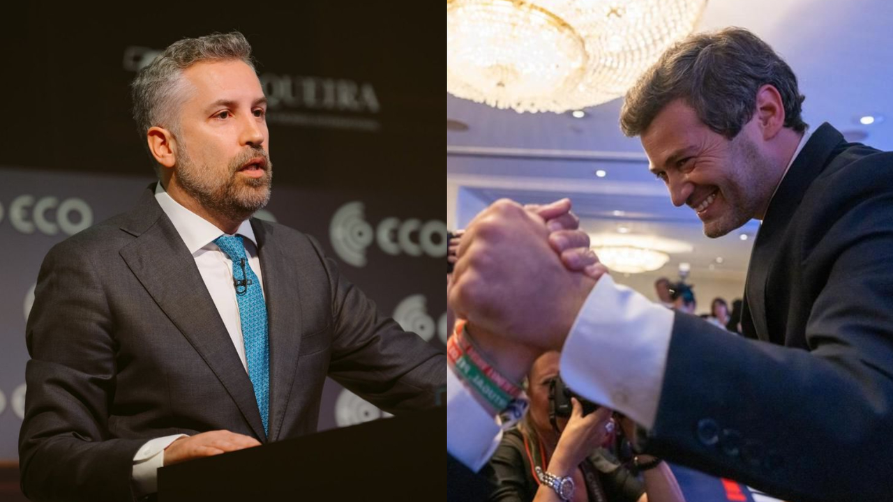 Pedro Nuno Santos, l&iacute;der del PS de Portugal y Andr&eacute; Ventura, l&iacute;der de Chega. / Mundiario