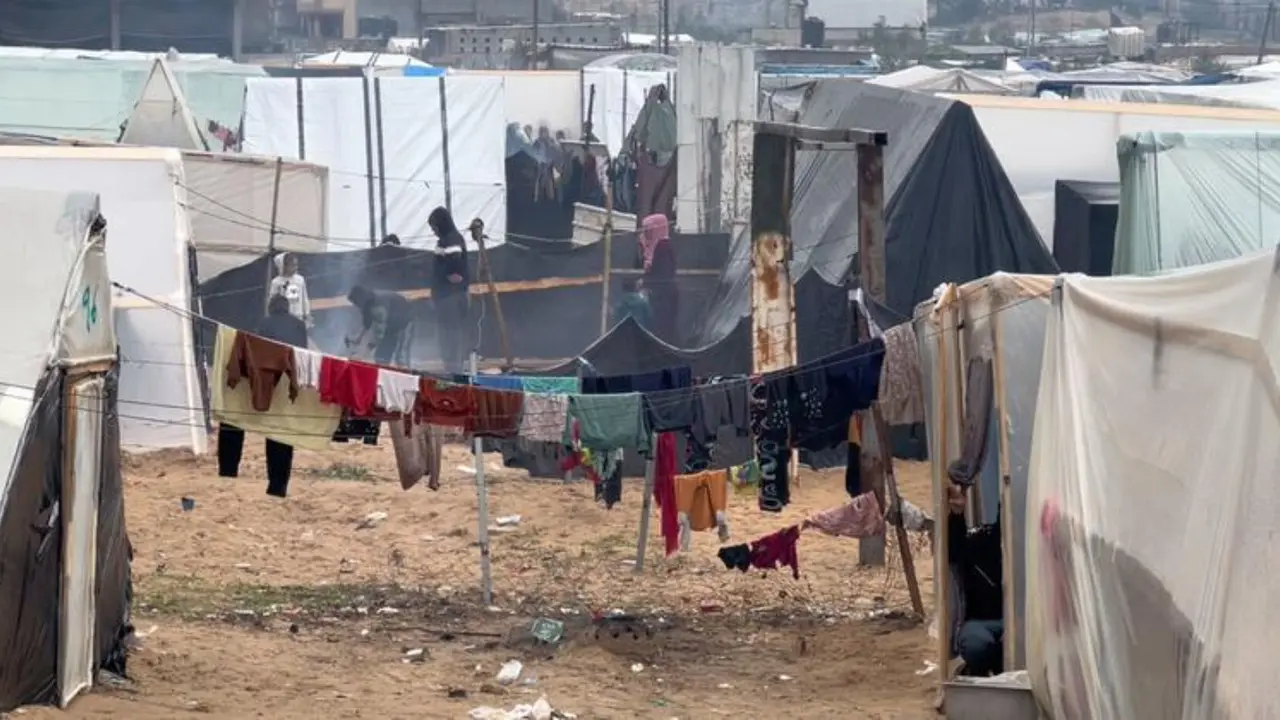 Refugio temporal en la ciudad de Rafah, en el sur de la Franja de Gaza, para los palestinos desplazados. / ACNUDH.