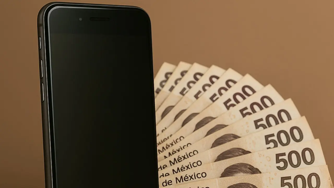 Un tel&eacute;fono m&oacute;vil y pesos mexicanos. / Mundiario.