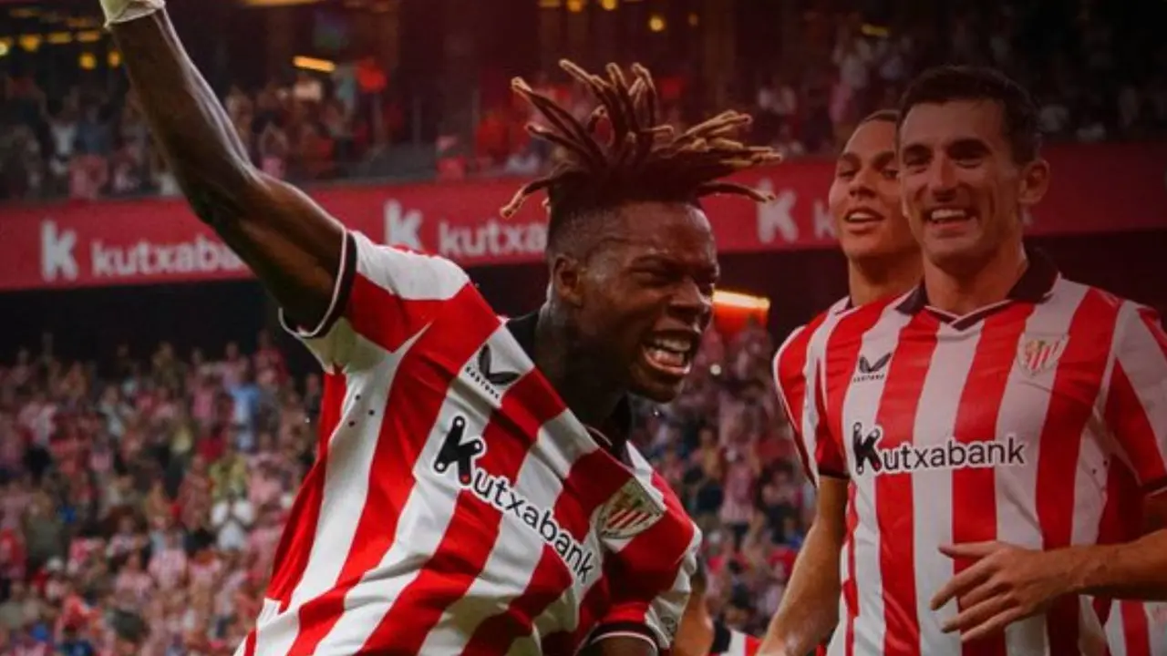 Nico Williams, en plena celebraci&oacute;n de su gol ante el Sevilla. /   @athleticClub