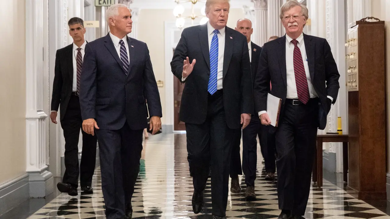 Mike Pence, exvicepresidente; Donald Trump, presidente de EE UU y John Bolton, exconsejero de Seguridad Nacional. / Casa Blanca