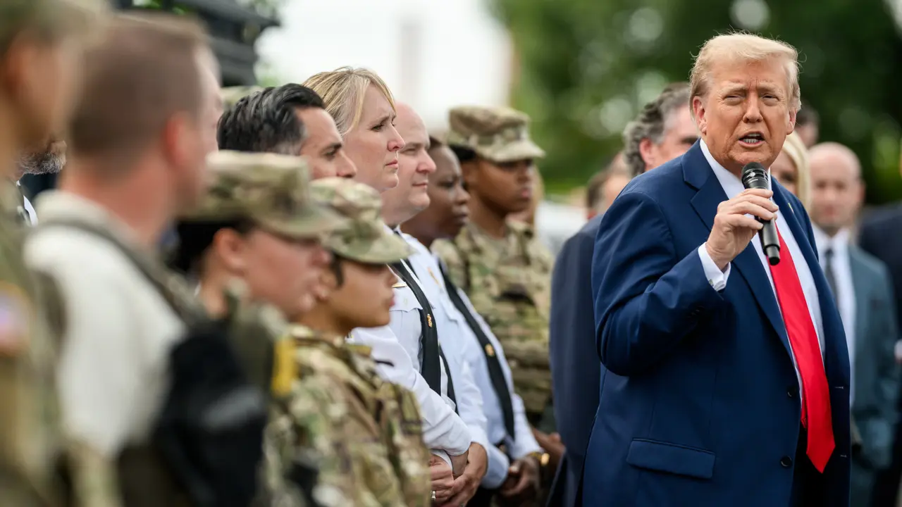 El presidente de EE UU Donald Trump junto a la Guardia Nacional. / White House