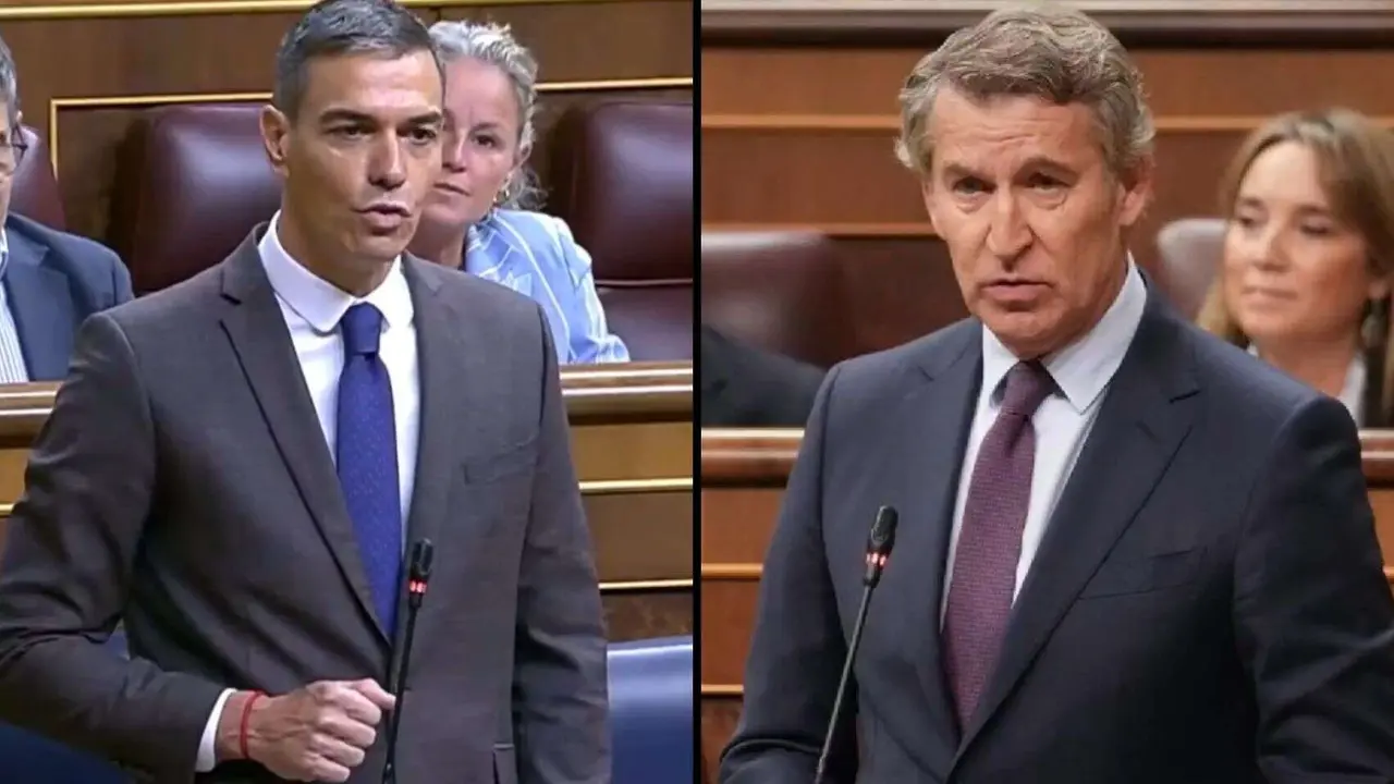 Pedro S&aacute;nchez, presidente de Gobierno; y Alberto N&uacute;&ntilde;ez Feij&oacute;o, l&iacute;der del PP. / X.