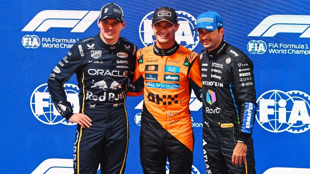 Max Verstappen, Lando Norris y Carlos Sainz. /   @mclarenf1