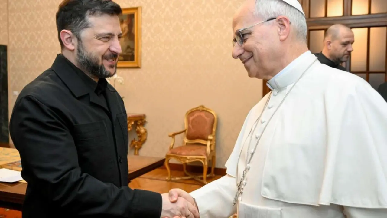 Volod&iacute;mir Zelenski, presidente de Ucrania y el Papa Le&oacute;n XIV. /  @ZelenskyyUa