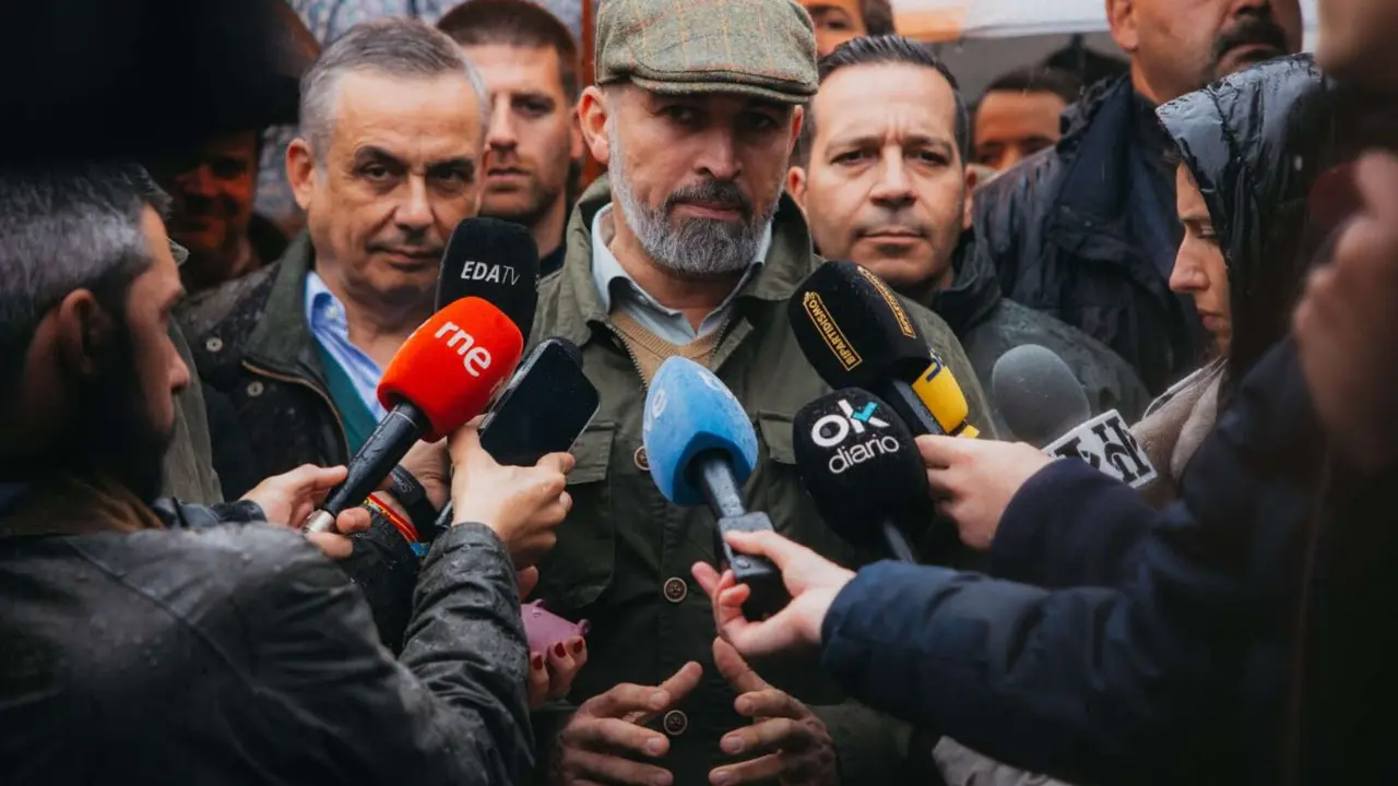 Santiago Abascal, l&iacute;der de Vox y &Oacute;scar Fern&aacute;ndez Calle en Extremadura. / @Santi_Abascal