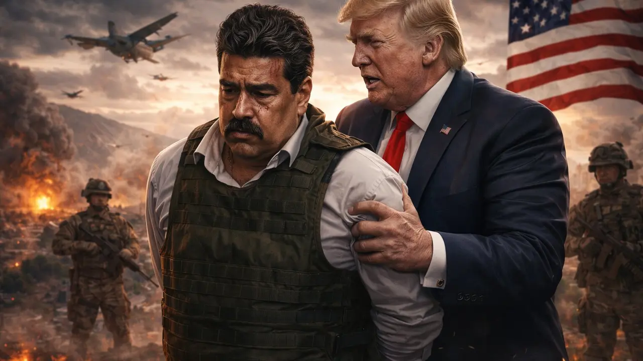 Una ilustraci&oacute;n de la captura de Maduro por parte del Ej&eacute;rcito de Trump en Caracas. / Mundiario