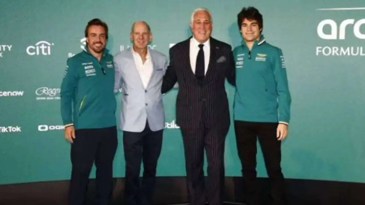 Fernando Alonso, Adrian Newey, Lawrence Stroll y Lance Stroll. / @astonmartinF1