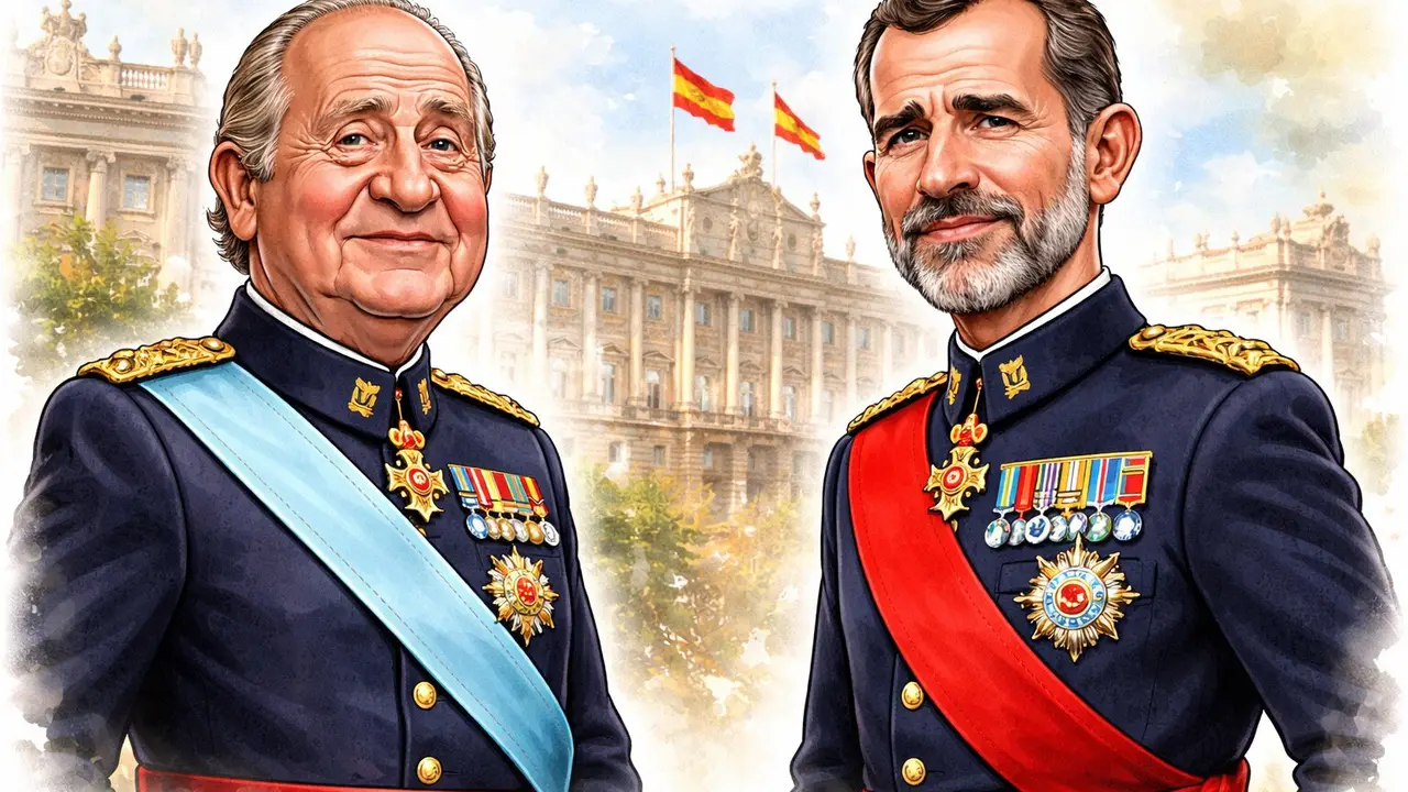 Imagen caricaturesca de Juan Carlos I y Felipe VI. / Mundiario.