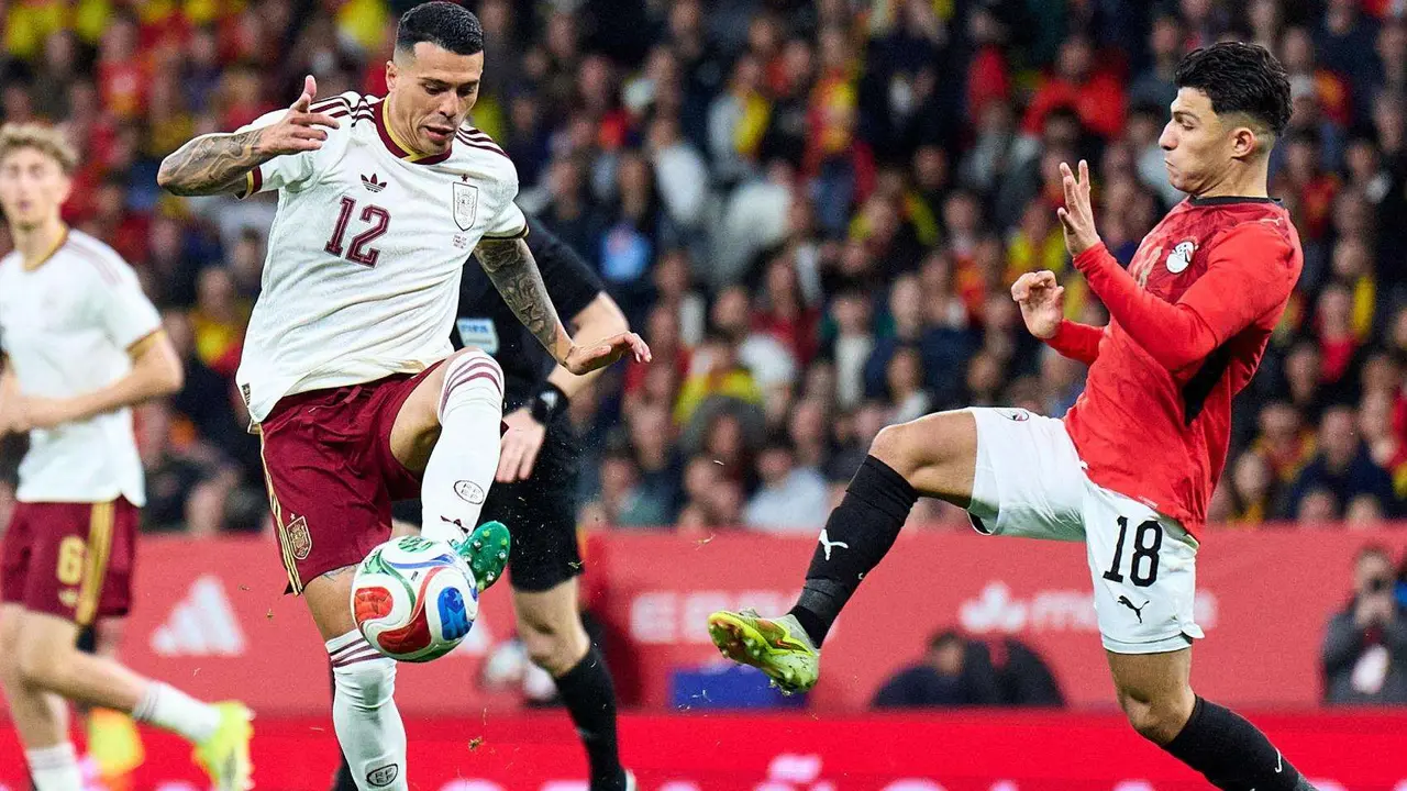 Una imagen del partido entre Espa&ntilde;a y Egipto. /  @SEFutbol