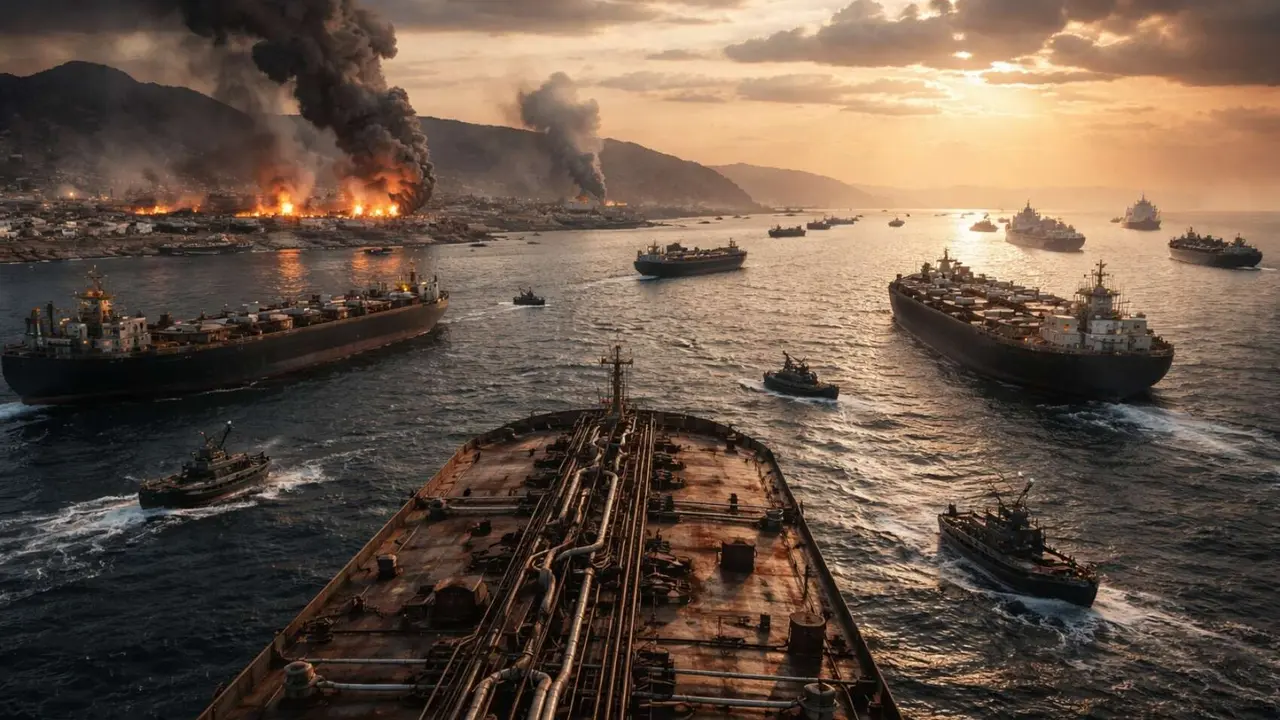Barcos en el estrecho de Ormuz. / IA.