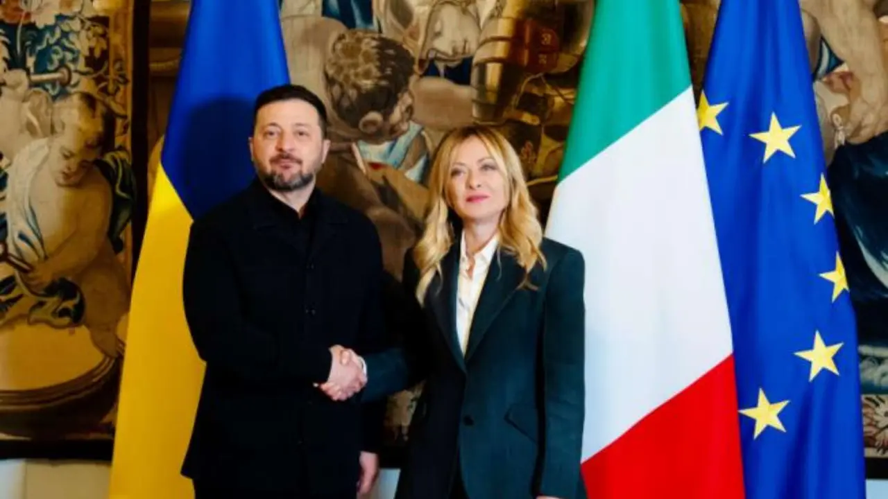 Volod&iacute;mir Zelenski, presidente de Ucrania y Giorgia Meloni, primera ministra de Italia. / Palacio Chigi