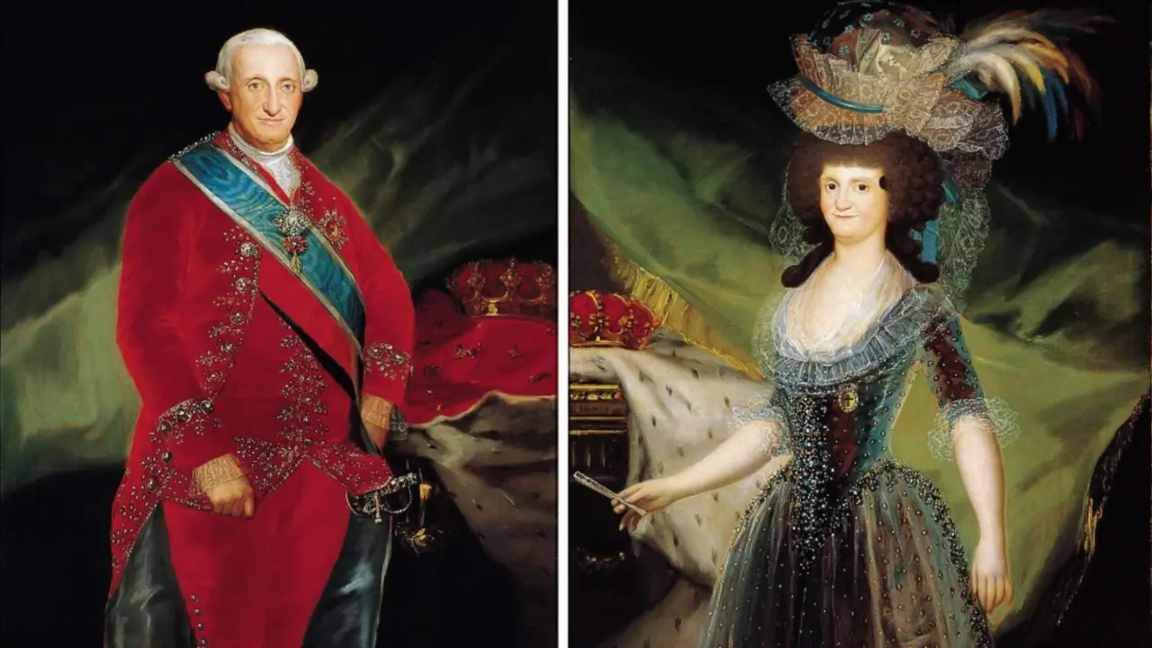 Imagen de los retratos de Carlos IV y Mar&iacute;a Luisa de Parma realizados por Francisco de Goya. / Real Academia de la Historia.
