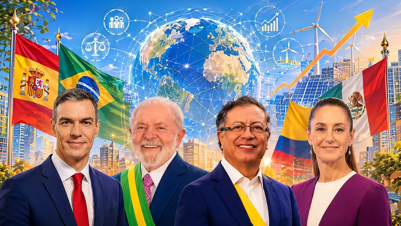 Ilustraci&oacute;n de los presidentes de Espa&ntilde;a, Brasil, Colombia y M&eacute;xico. / Mundiario