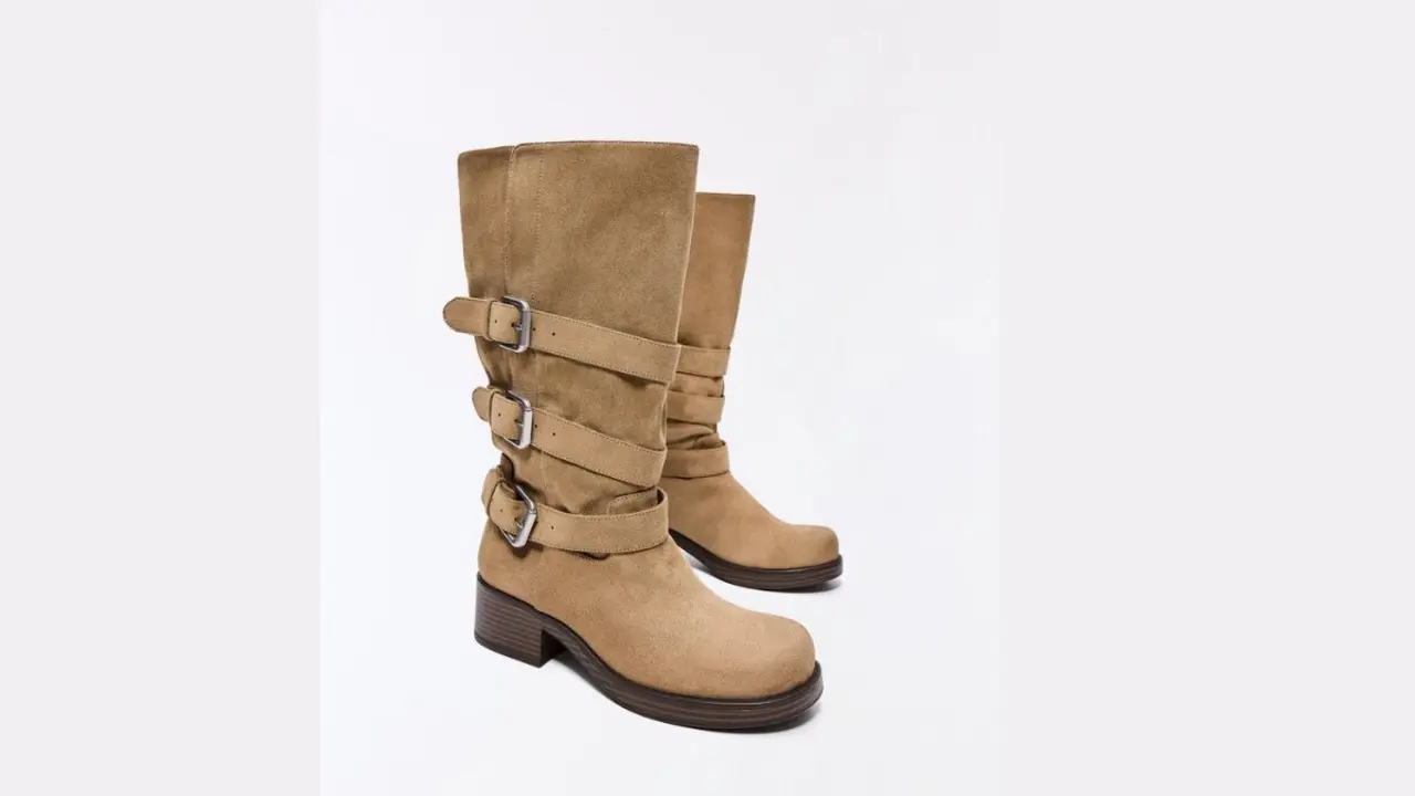 Bota biker hebilla, Bershka.com.