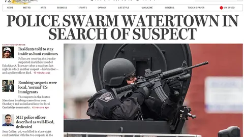 Despliegue policial en Boston, visto en el 'Boston Globe'.