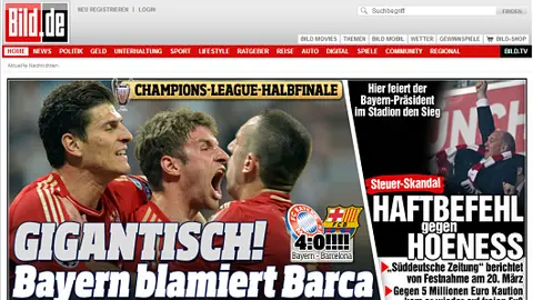 As&iacute; recoge el 'Bild' la goleada del Bayern al Bar&ccedil;a: 4-0