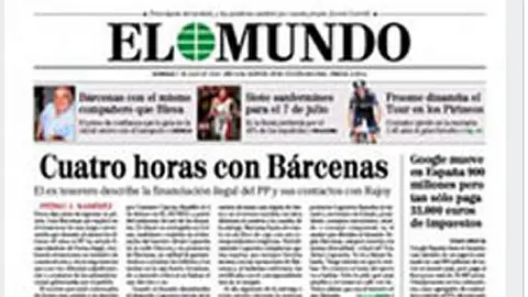 Primera p&aacute;gina de 'El Mundo' de este domingo 7 de julio.