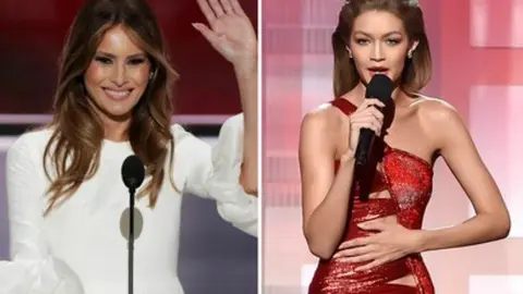 Gigi Hadid imita a Melania Trump en los AMAs 2016. / Teen Vogue