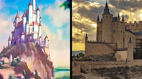El castillo de Blancanieves comparado con Alc&aacute;zar de Segovia. / RR SS.