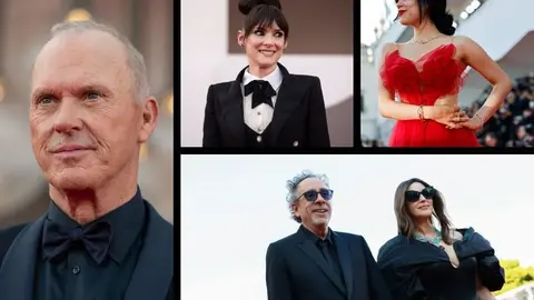 Michael Keaton, Winona Ryder, Jenna Ortega, Tim Burton y Monica Bellucci, reparto y director de Bitelch&uacute;s Bitelch&uacute;s. / @la_Biennale.