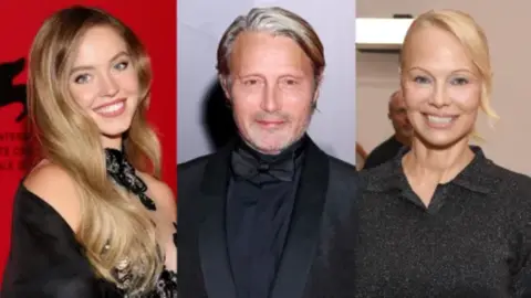 Sydney Sweeney, Mads Mikkelsen y Pamela Anderson. / RRSS