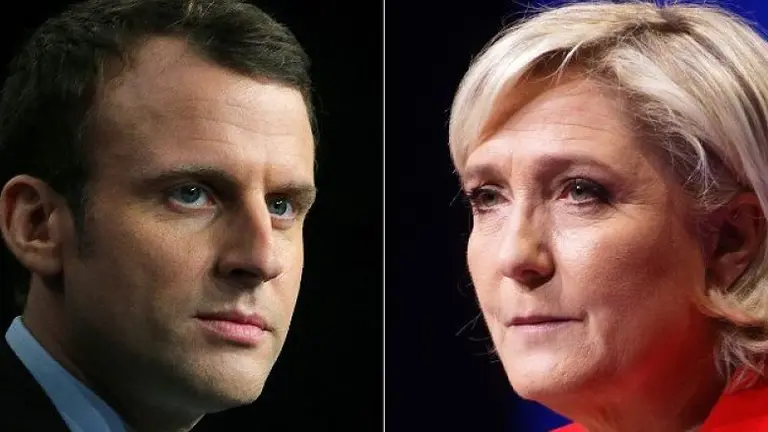 Presidente de Francia Emmanuel Macron y su rival  Marine Le Pen. / RR.SS.