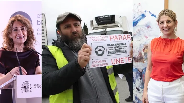 Raquel Sánchez, transportistas y Yolanda Díaz. / Mundiario