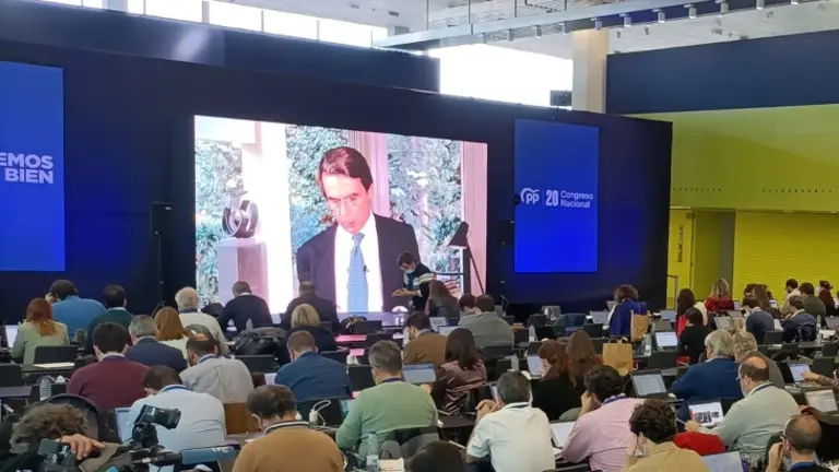 Discurso de Jos&eacute; Mar&iacute;a Azar a trav&eacute;s de v&iacute;deo en el XX Congreso del PP. Twitter @virmarcres