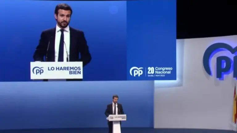 Pablo Casado, en su &uacute;ltimo discurso como presidente del PP. Twitter @populares