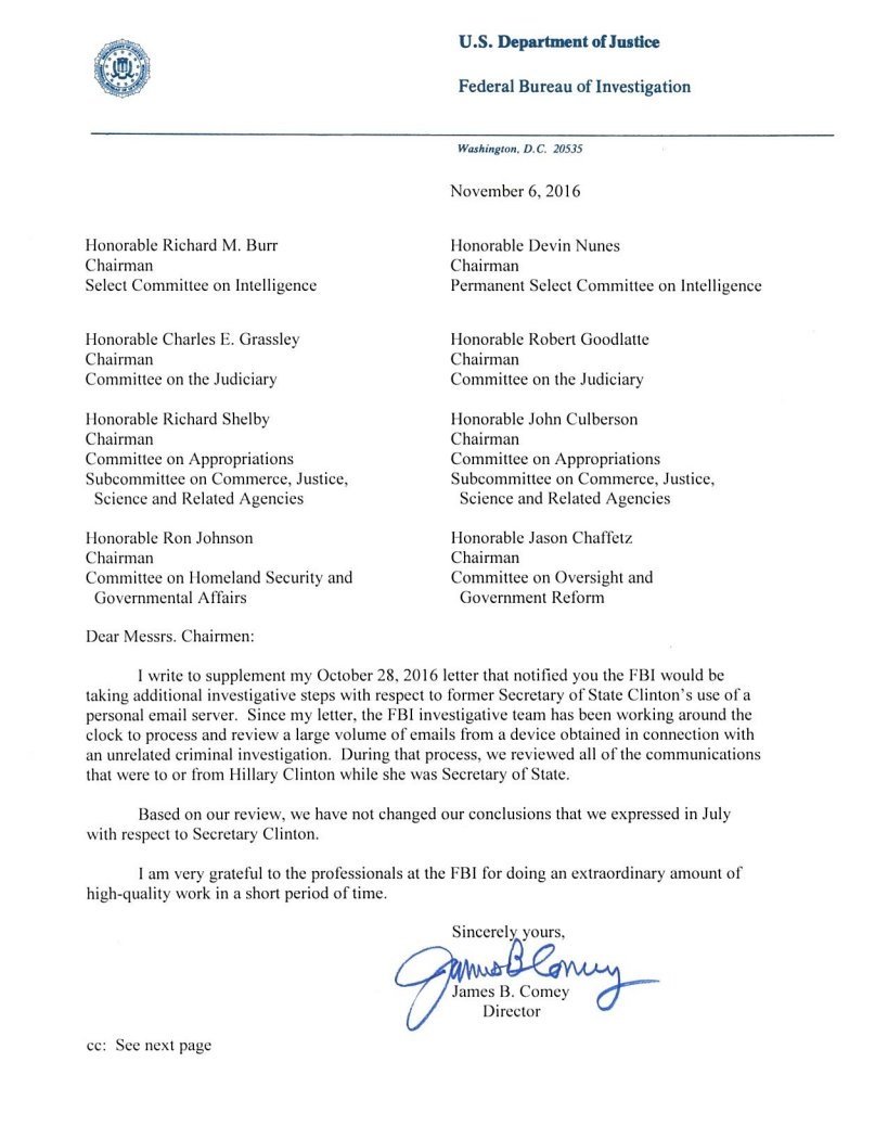 James Comey carta. / Twitter