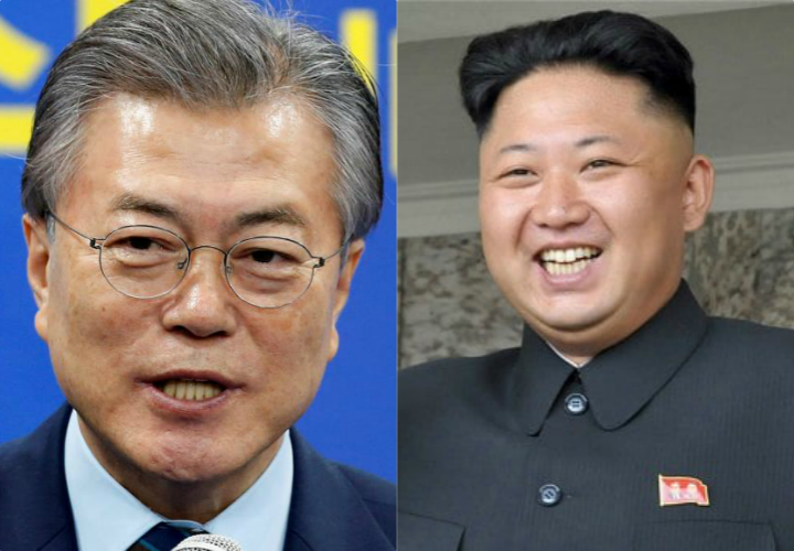 Moon Jae-in, presidente de Corea del Sur y Kim Jong-Un, lider supremo de Corea del Norte. RR SS